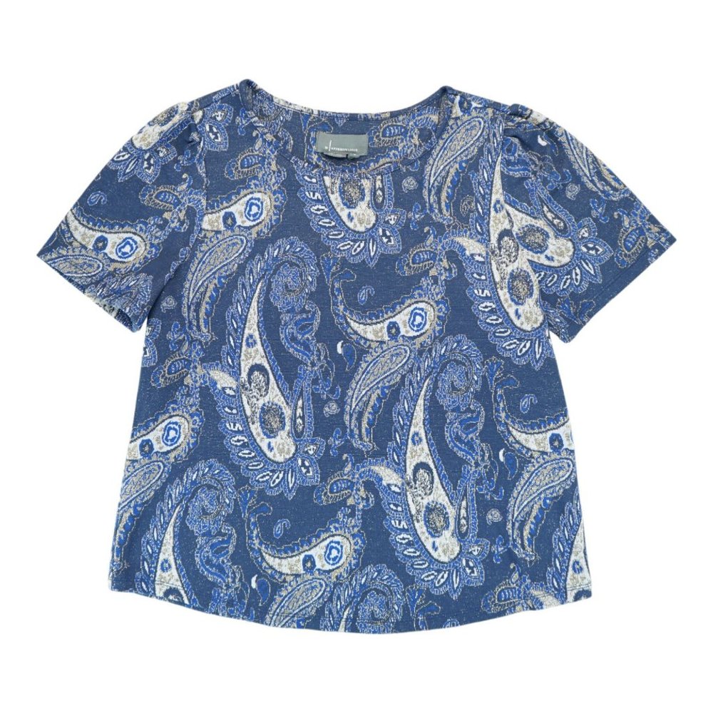 By Anthropologie Metallic Victorian Paisley‎ Demeter Top Medium M Blue Sparkle